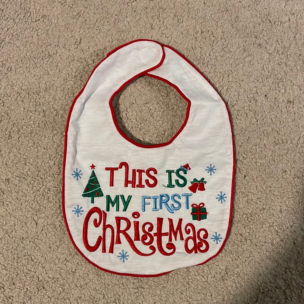 Embroidered My First Christmas Bib
